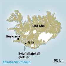 Plattegrond van IJsland met de Eyjafjallajökull-vulkaan