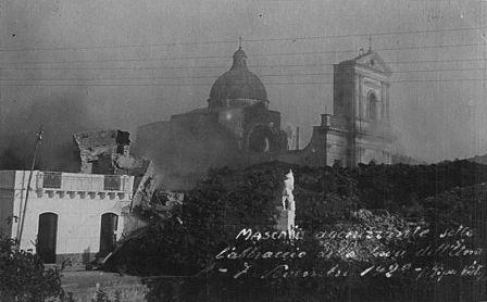 Het Siciliaanse dorp Mascali werd verwoest bij de vulkaanuitbarsting van Mount Etna in 1928