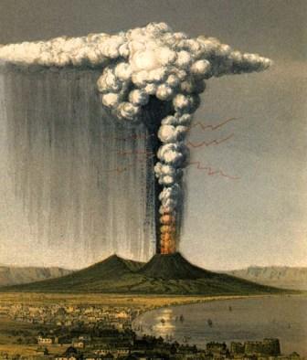Eruptie van Mount Vesuvius van 1822; de eruptiekolom kwam ongeveer 14 km hoog.