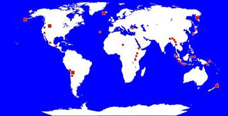 Kaart van de grootste geiservelden op aarde
